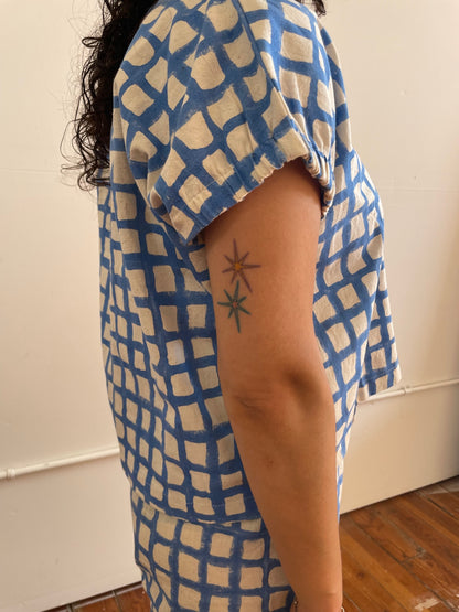 Zélia Top Blue Grid