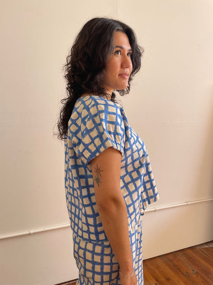 Zélia Top Blue Grid