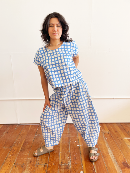 Zélia Top Blue Grid