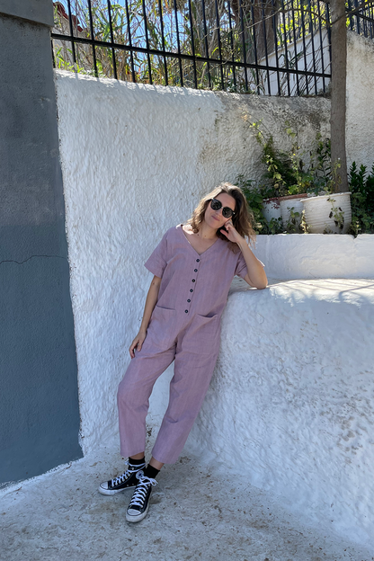 Short Sleeve Light Lavender Jumpsuit
