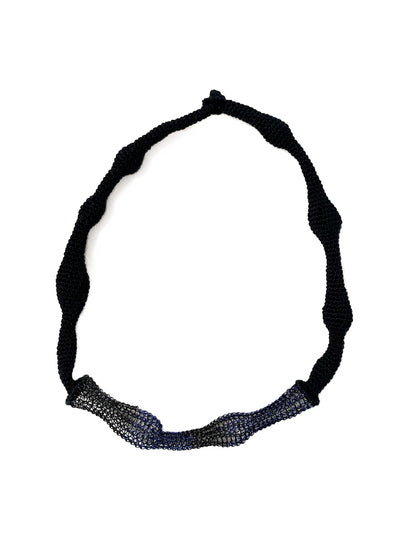 Blue Accent Wave Necklace - Cotton & Metal