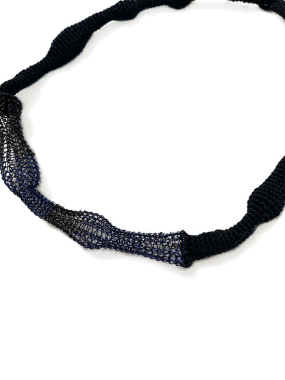 Blue Accent Wave Necklace - Cotton & Metal