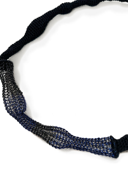 Blue Accent Wave Necklace - Cotton & Metal