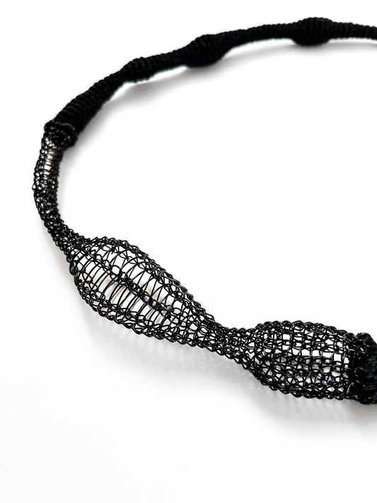 Black Wave Necklace - Cotton & Metal