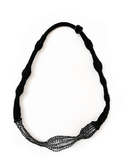 Black Wave Necklace - Cotton & Metal